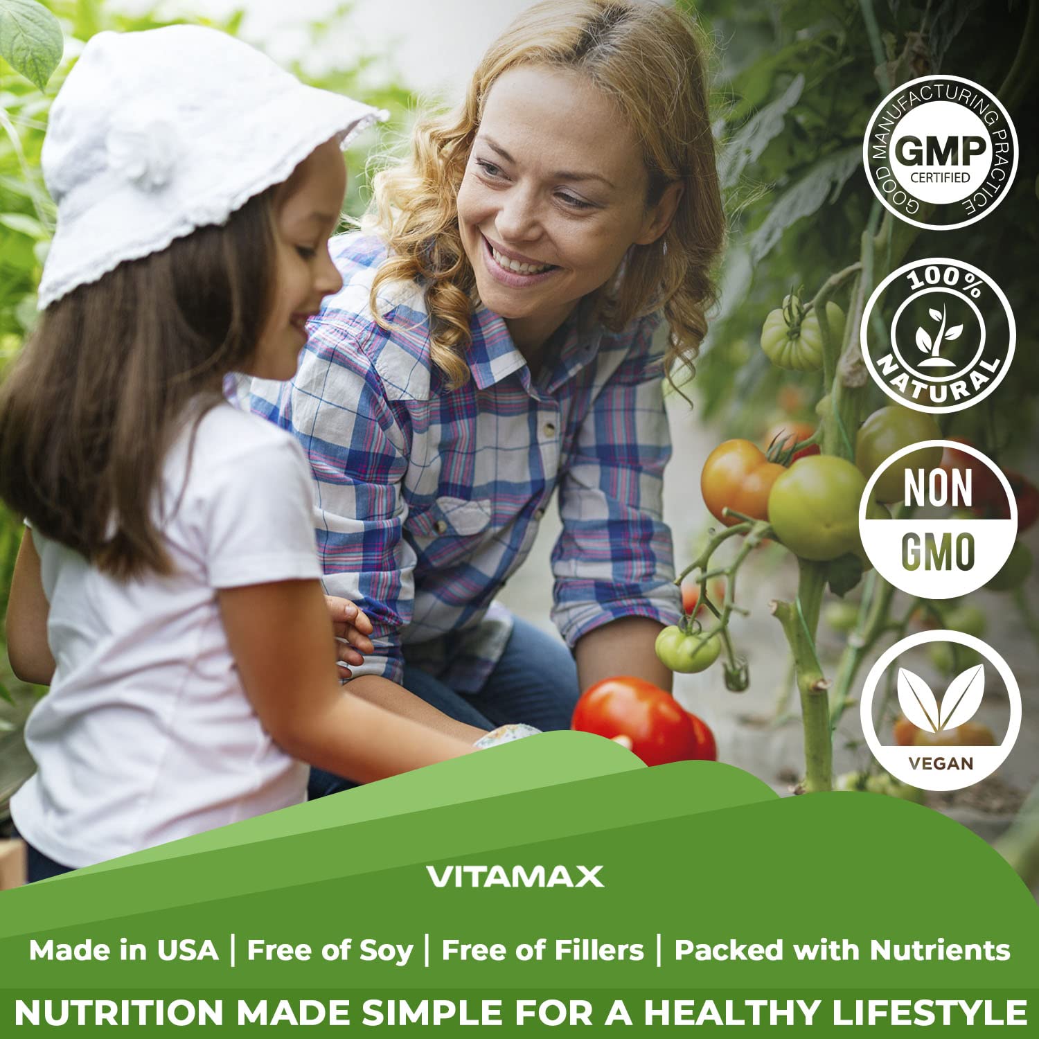 Lifestyle shot of Vitamax with fruits and vegetables
