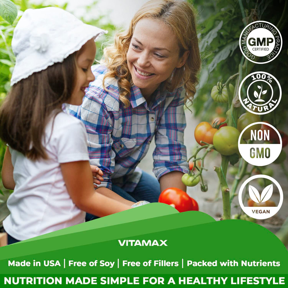 Lifestyle shot of Vitamax with fruits and vegetables