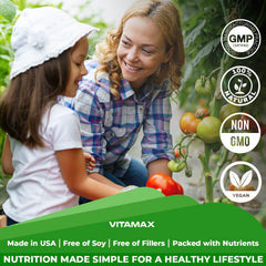 Lifestyle shot of Vitamax with fruits and vegetables