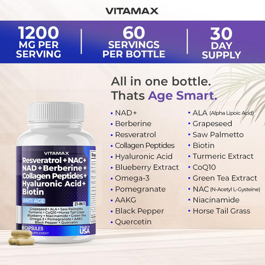 Close-up of Vitamax Age Smart bottle