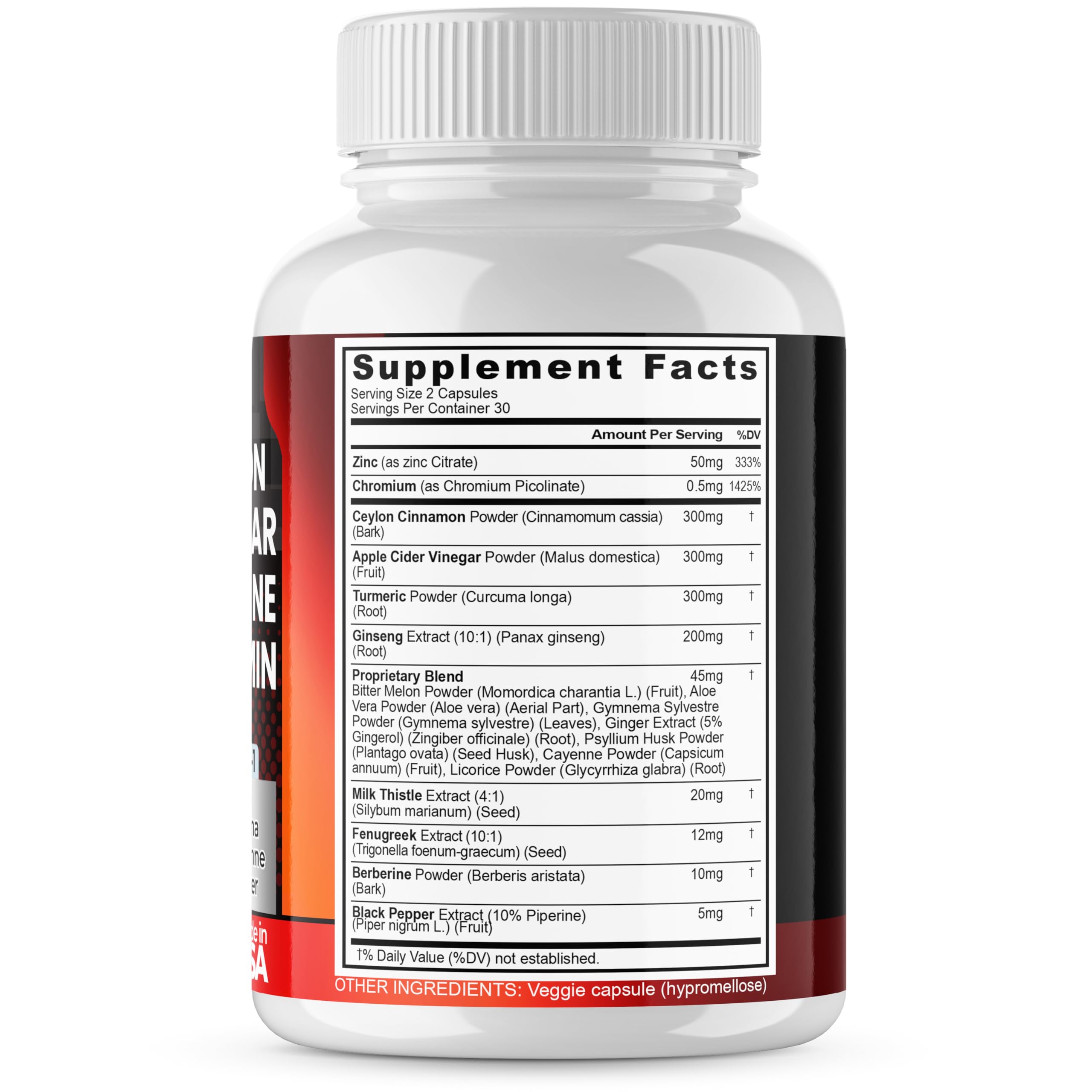 Vitamax label nutrition panel close-up showing ingredient list and quality control benefit