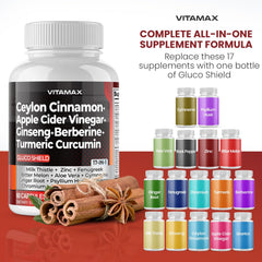 Vitamax serving size comparison beside common objects to show capsule scale and convenience