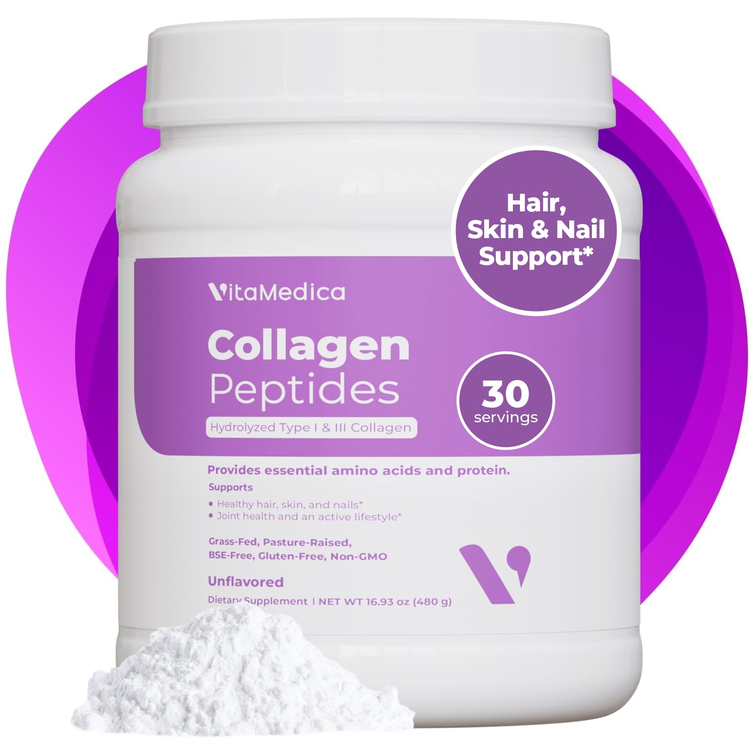 VitaMedica Collagen Peptides powder container - unflavored, 30 servings