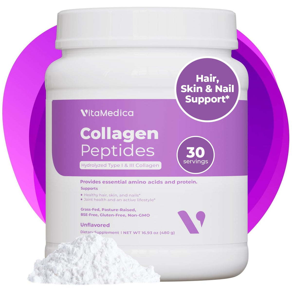 VitaMedica Collagen Peptides powder container - unflavored, 30 servings