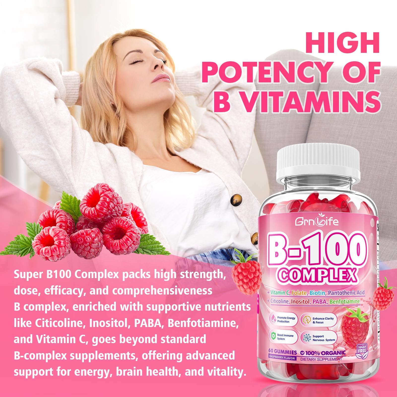 Back of bottle with supplement facts for Vitamin B Complex Gummies