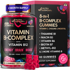 Front view of Berry-flavored Vitamin B-Complex Gummies bottle (vegan)