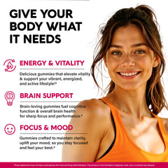 Colorful berry Vitamin B-Complex gummies highlighted for energy