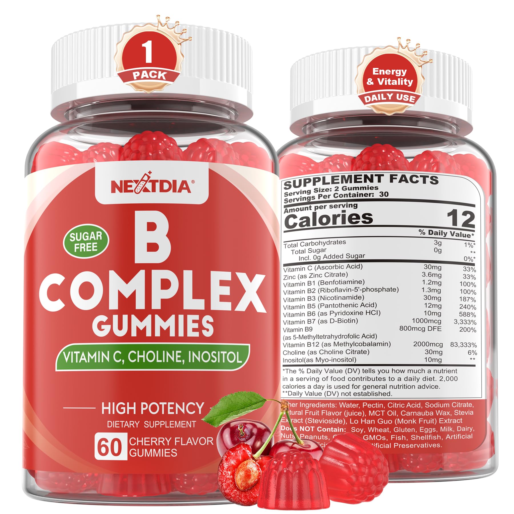 Vegan Vitamin B Complex Gummies with 2000 mcg methyl B12