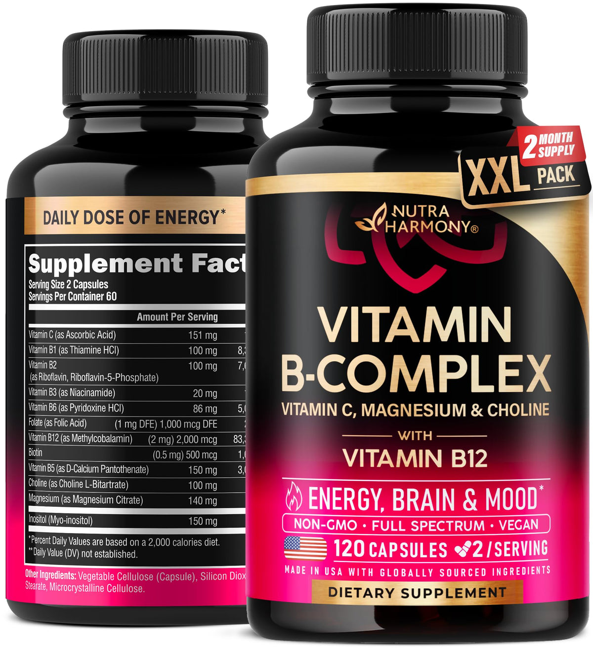 Vitamin B Complex bottle labeled Made in USA