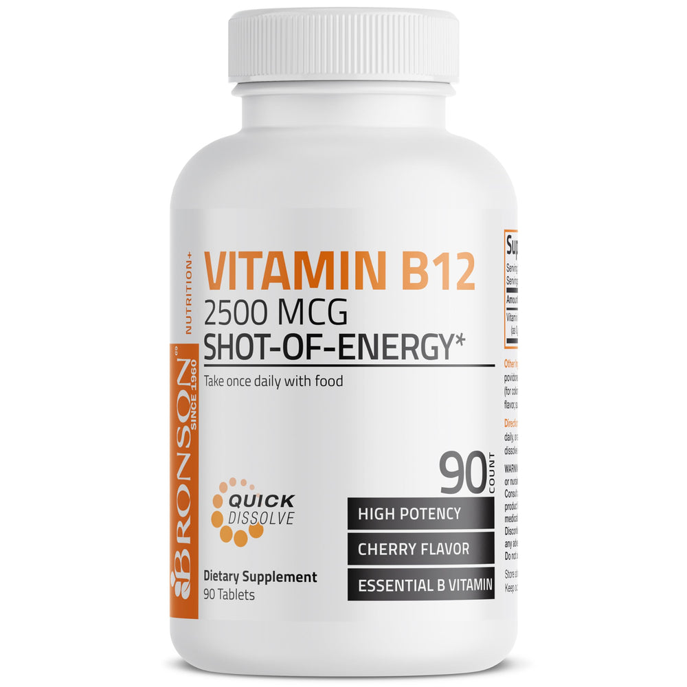 Chewable sublingual Vitamin B12 2500mcg dissolving in mouth