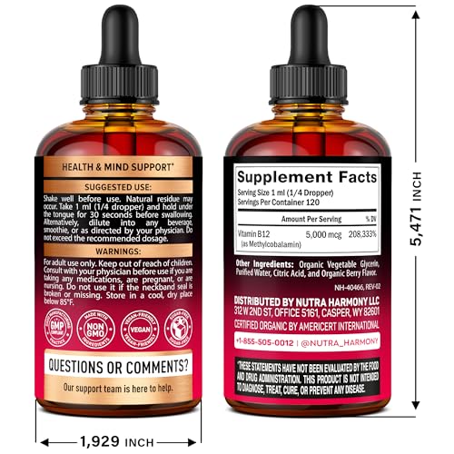Berry-flavored B12 sublingual drops close-up showing liquid