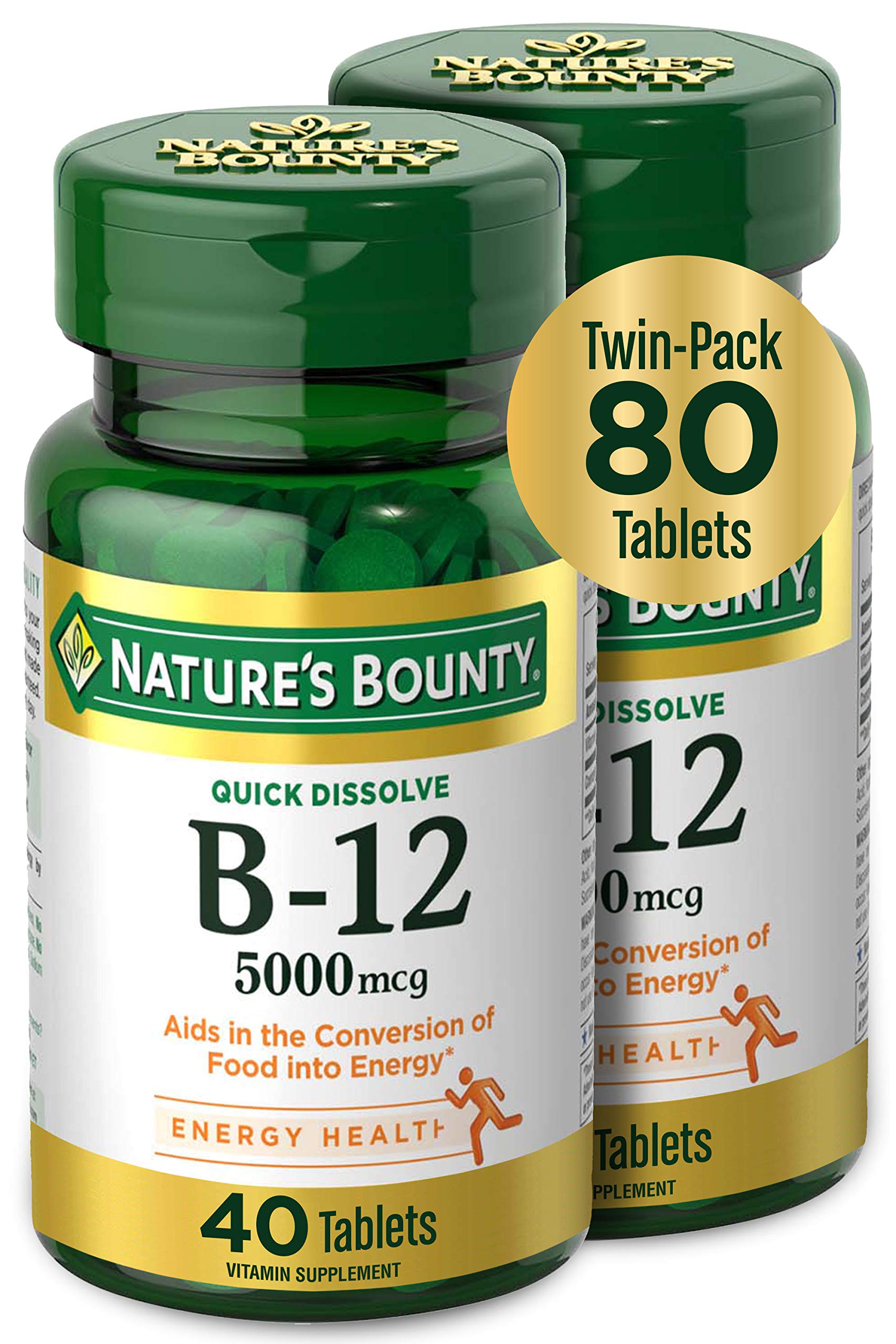 Front view of Nature's Bounty Vitamin B12 Quick-Dissolve 5000mcg bottle, 80 tablets pack-2
