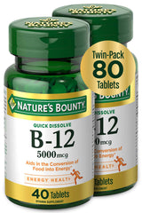Front view of Nature's Bounty Vitamin B12 Quick-Dissolve 5000mcg bottle, 80 tablets pack-2