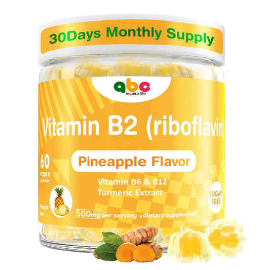 Vitamin B2 Gummies Riboflavin 400mg bottle with pineapple flavor (vegan)