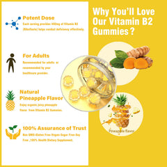 Two gummies showing soft chew texture with turmeric and B complex support