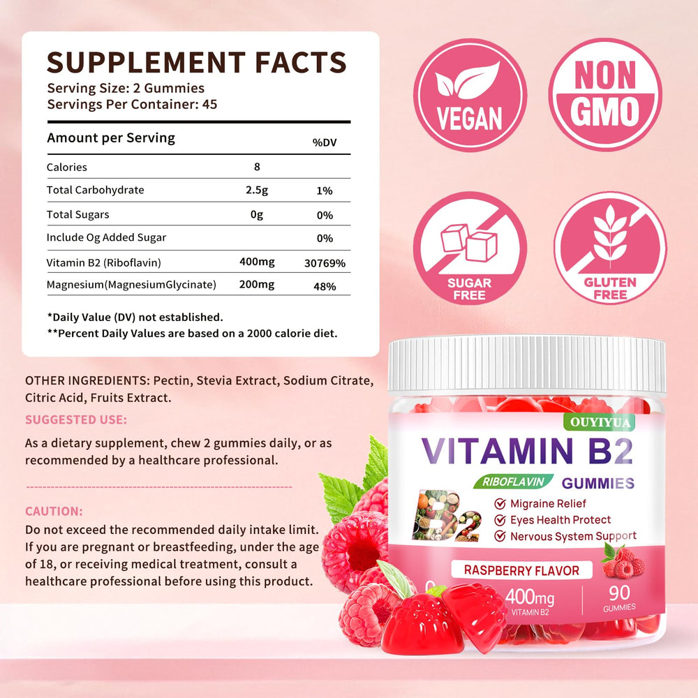 Vegan, sugar-free label on Vitamin B2 Gummies