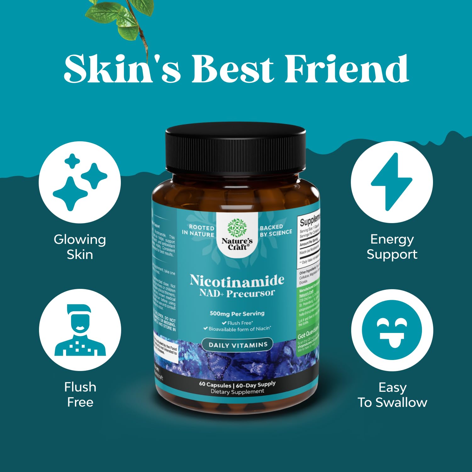 Bottle of Vitamin B3 Niacinamide 500mg capsules