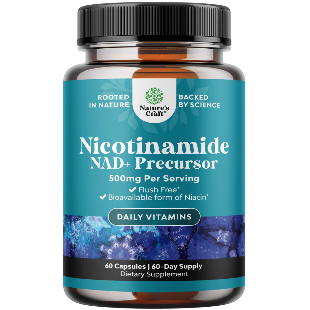 Front view of Vitamin B3 Niacinamide 500mg capsules bottle