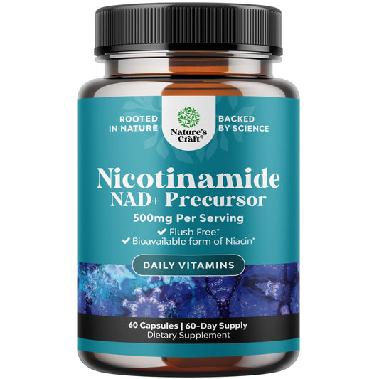 Front view of Vitamin B3 Niacinamide 500mg capsules bottle