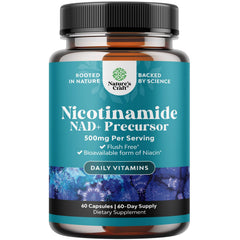Front view of Vitamin B3 Niacinamide 500mg capsules bottle