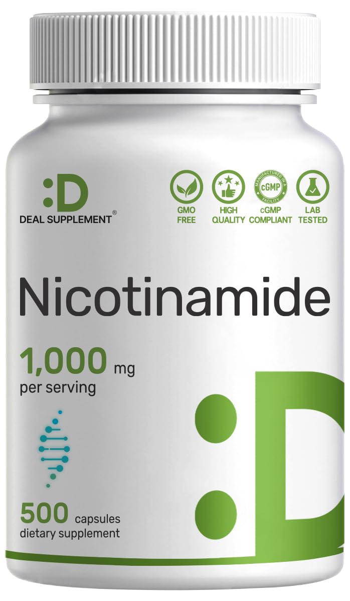 Bottle of Vitamin B3 Nicotinamide 1000mg 500 capsules