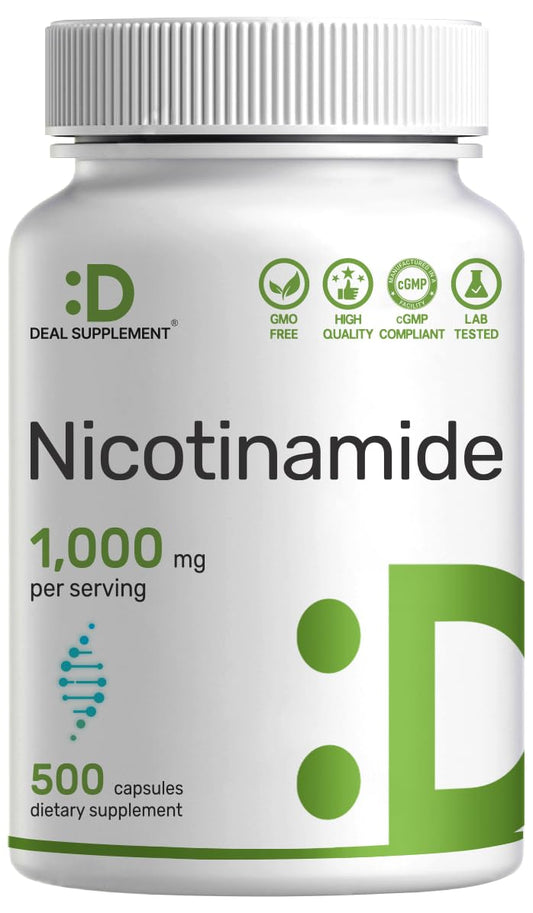 Bottle of Vitamin B3 Nicotinamide 1000mg 500 capsules