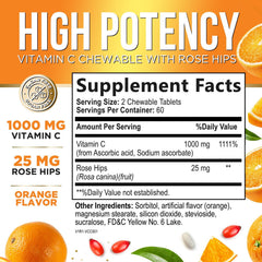 Orange flavored Vitamin C 1000mg chewables scattered on a surface