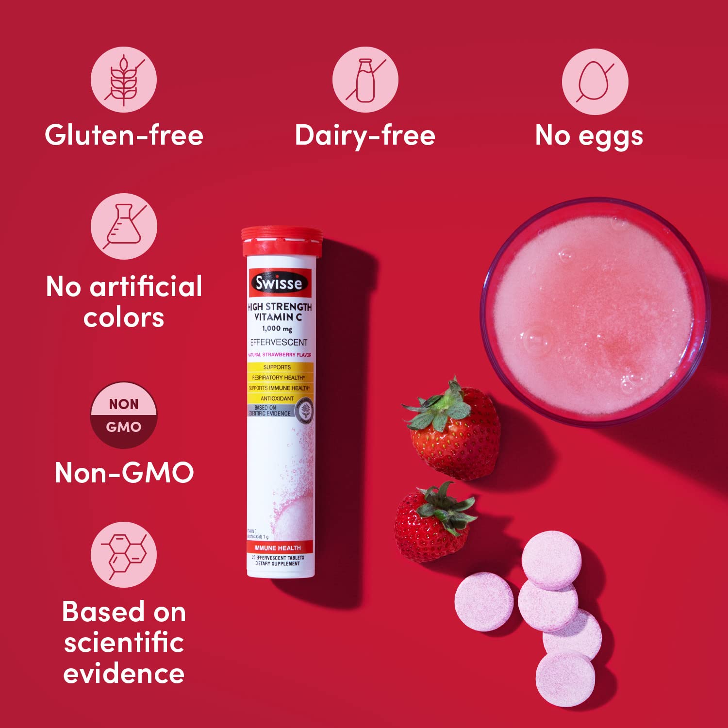 Vitamin C immune support 1000mg strawberry flavor tablets