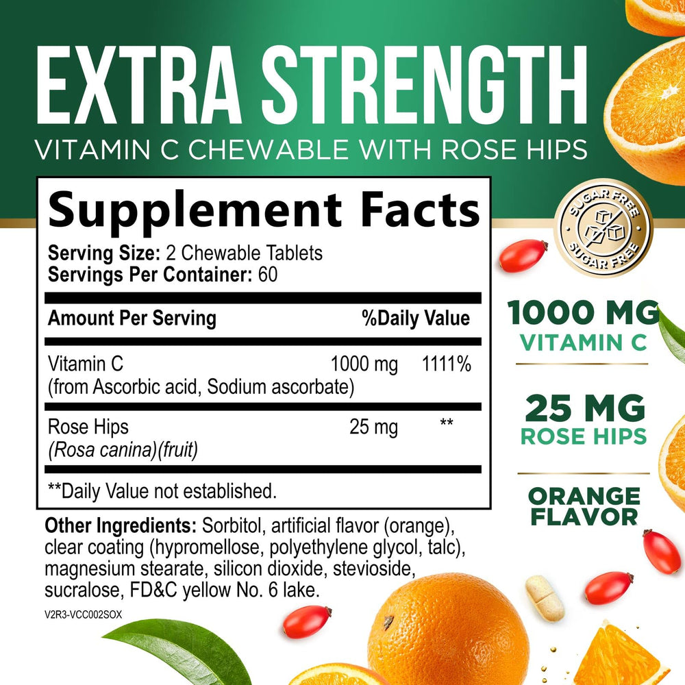 Rose hips and vitamin C chewables for immune support