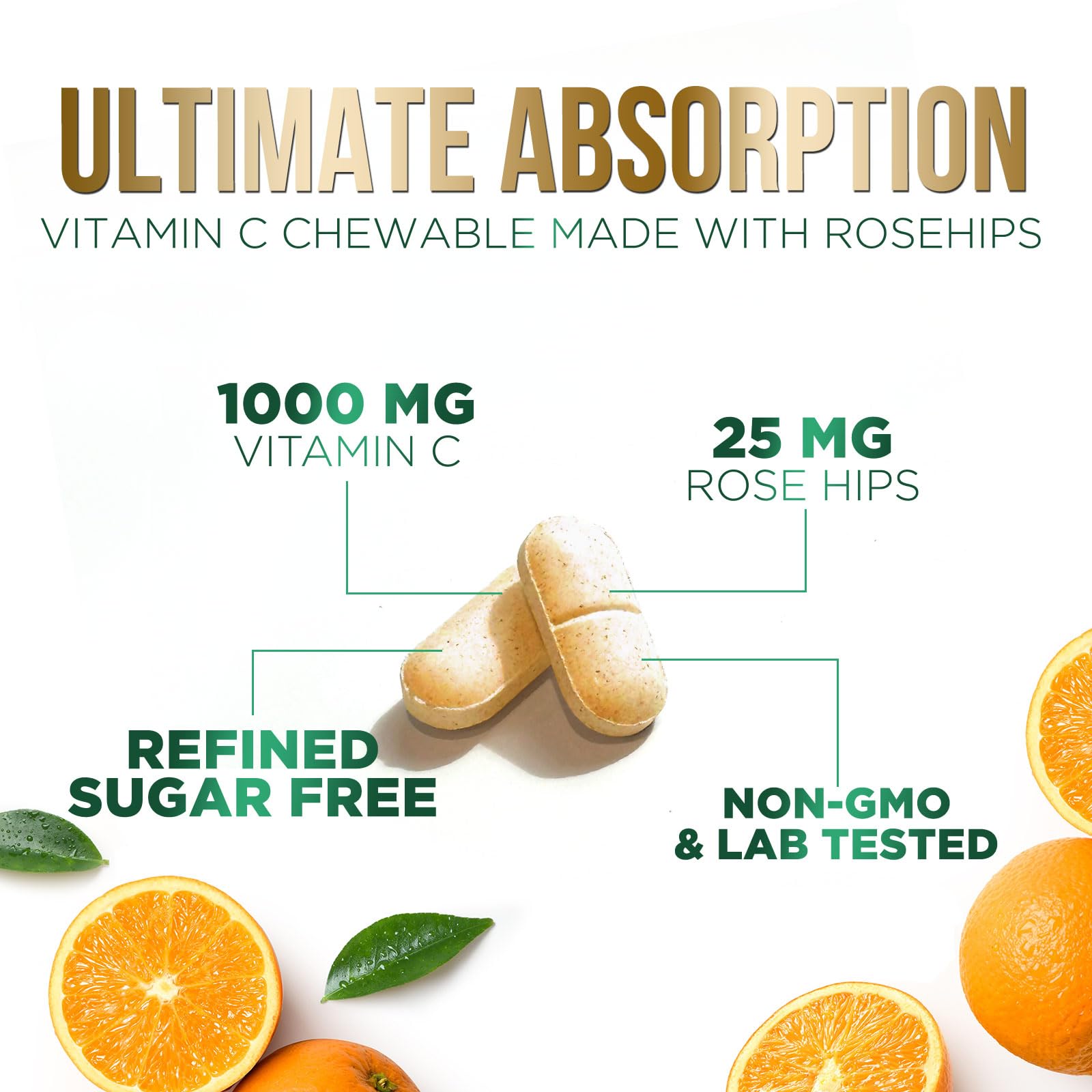 Natural orange-flavored vitamin C chewables with rose hips packaging