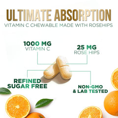 Natural orange-flavored vitamin C chewables with rose hips packaging
