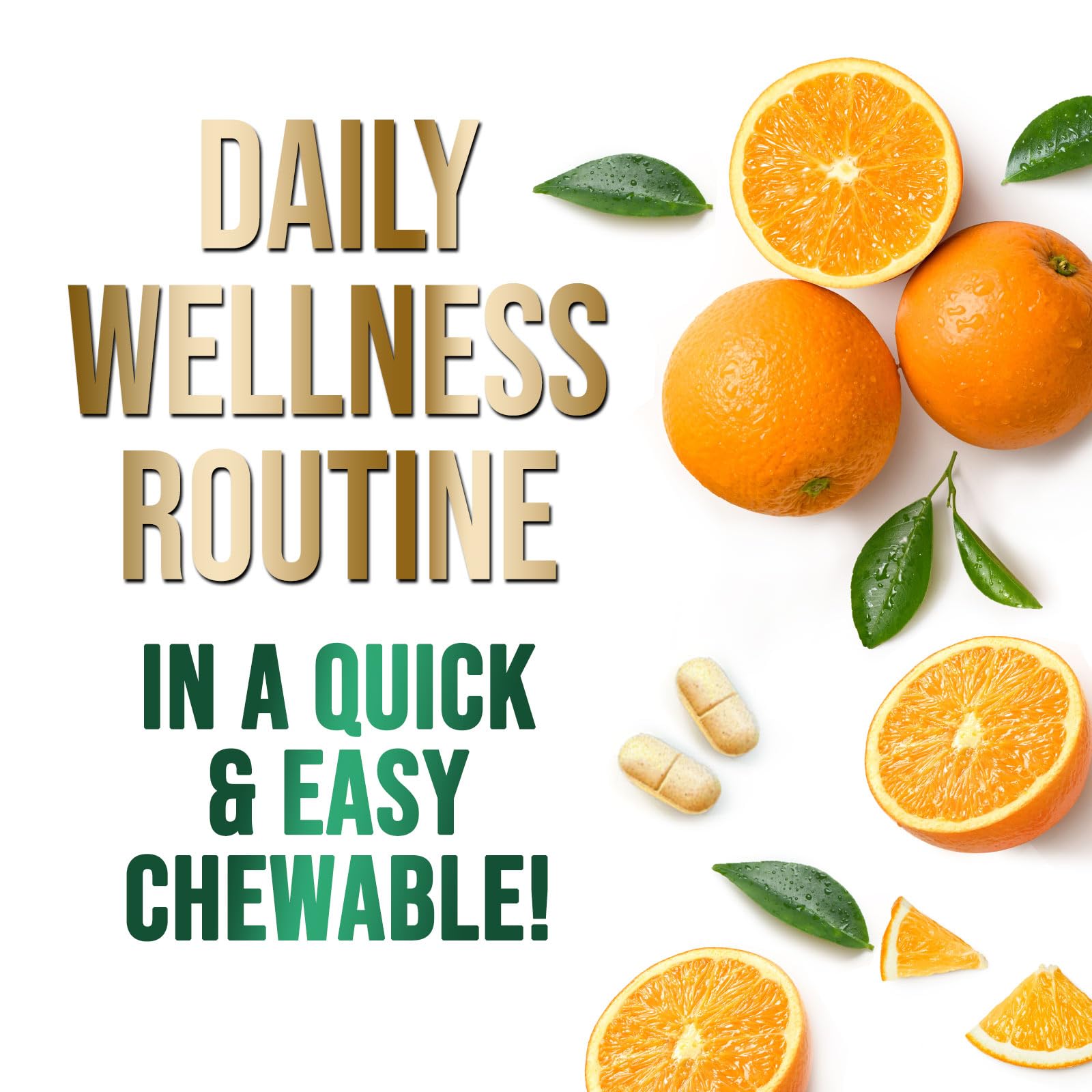 Vitamin C chewable tablets on white background