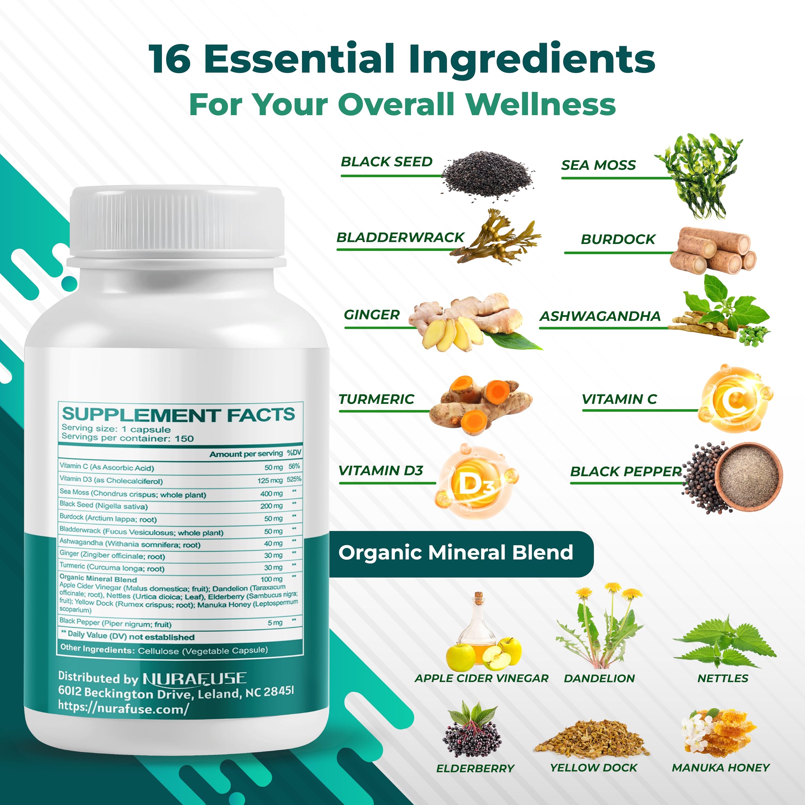 16 potent ingredients including Vitamin C and D3 with Sea Moss