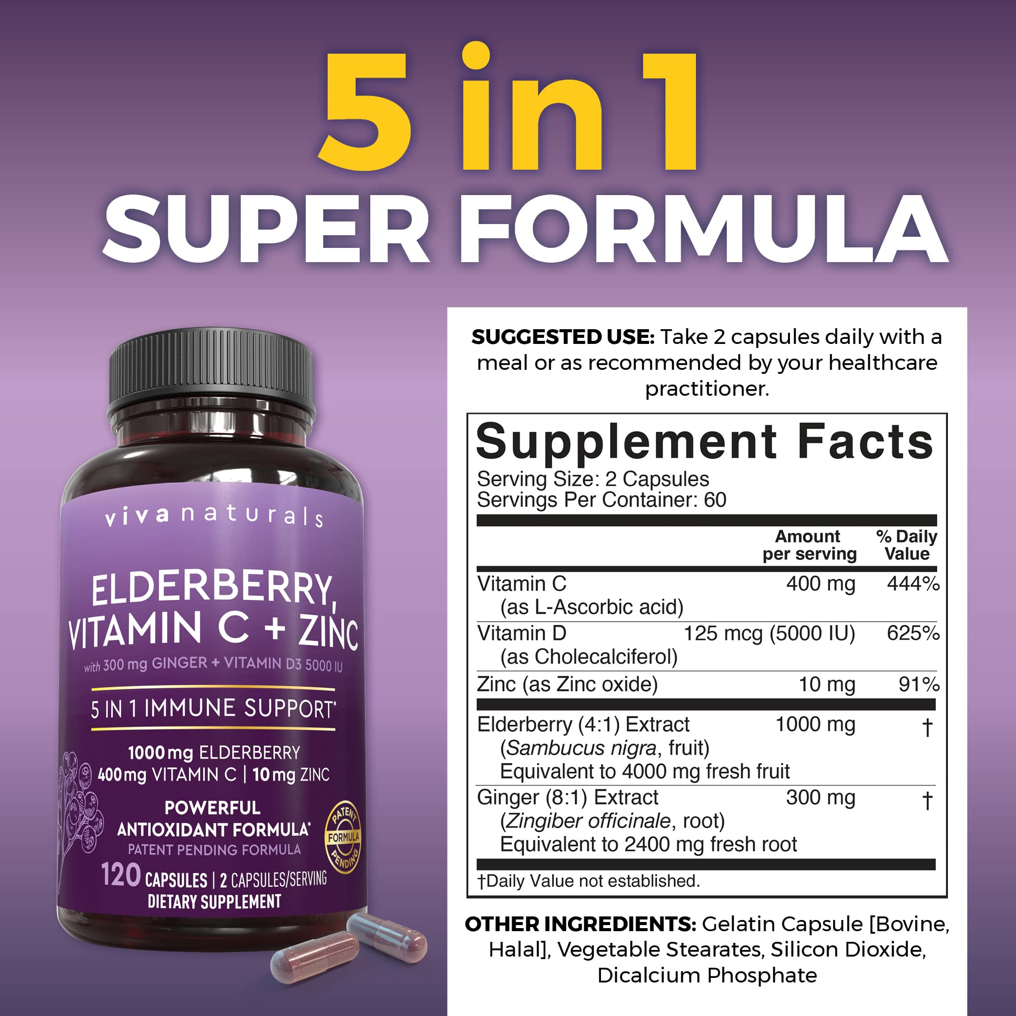 Illustration of Vitamin C, D3, Zinc and Ginger for immune support