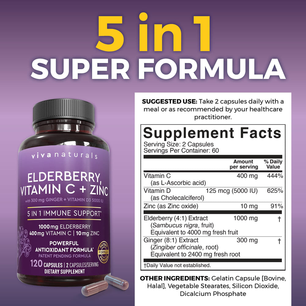 Illustration of Vitamin C, D3, Zinc and Ginger for immune support