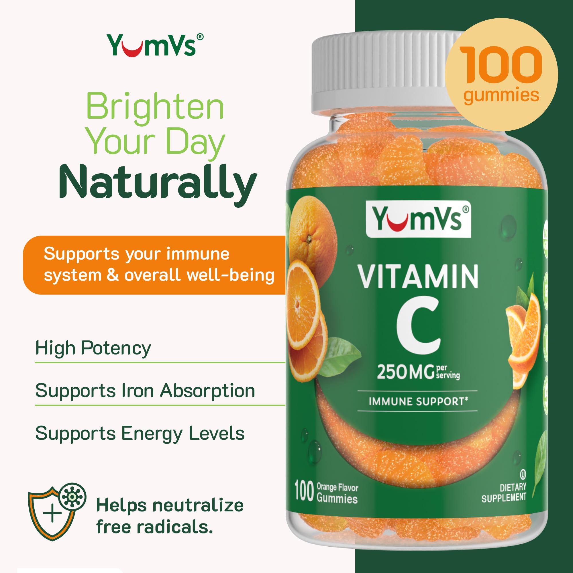 Two YumVs Vitamin C gummies on a white background