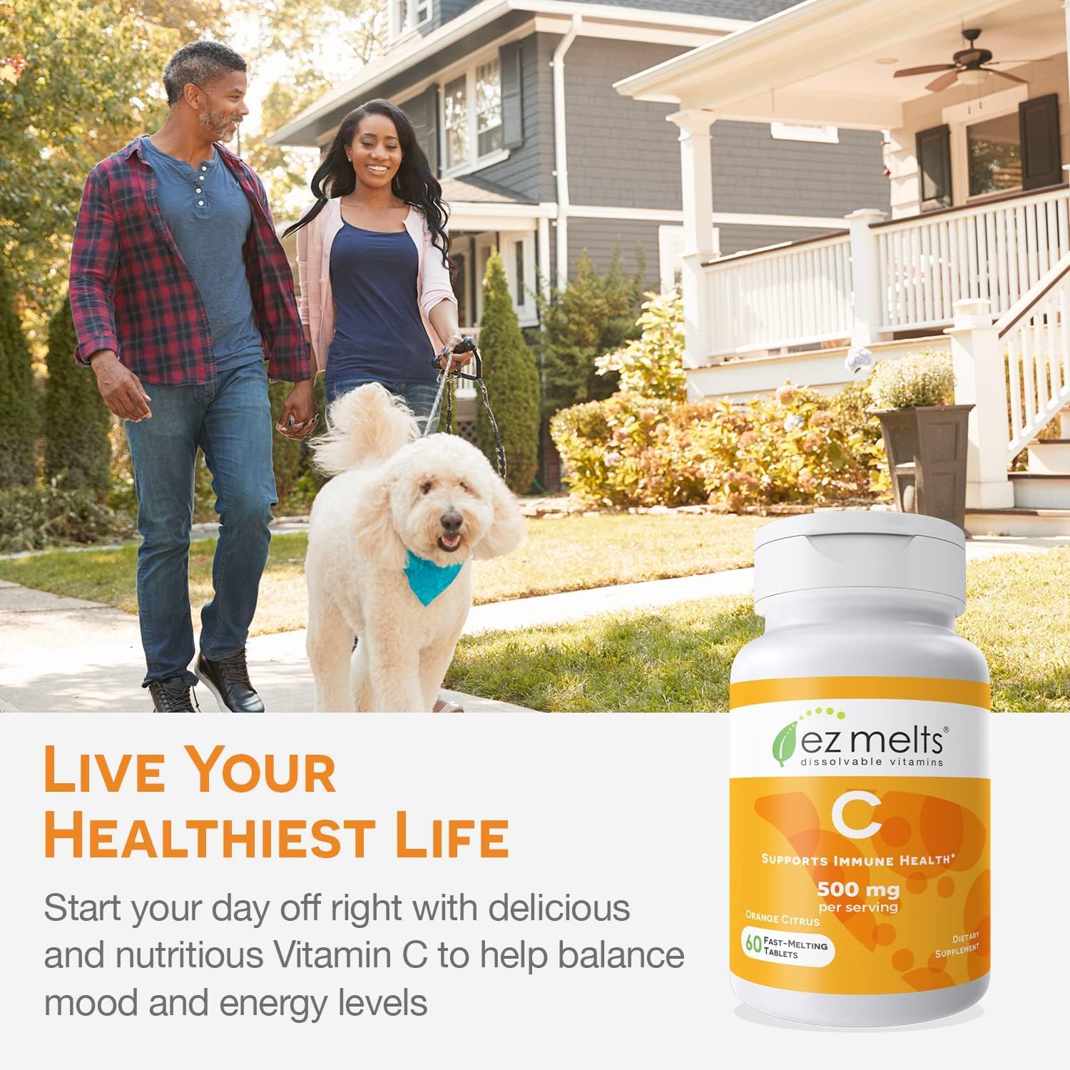 Nutrition facts and ingredients panel for EZ Melts Vitamin C