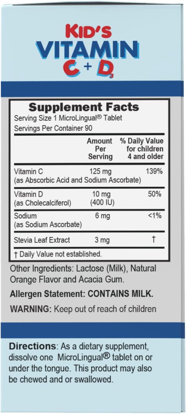 Label highlighting 125 mg vitamin C per tablet