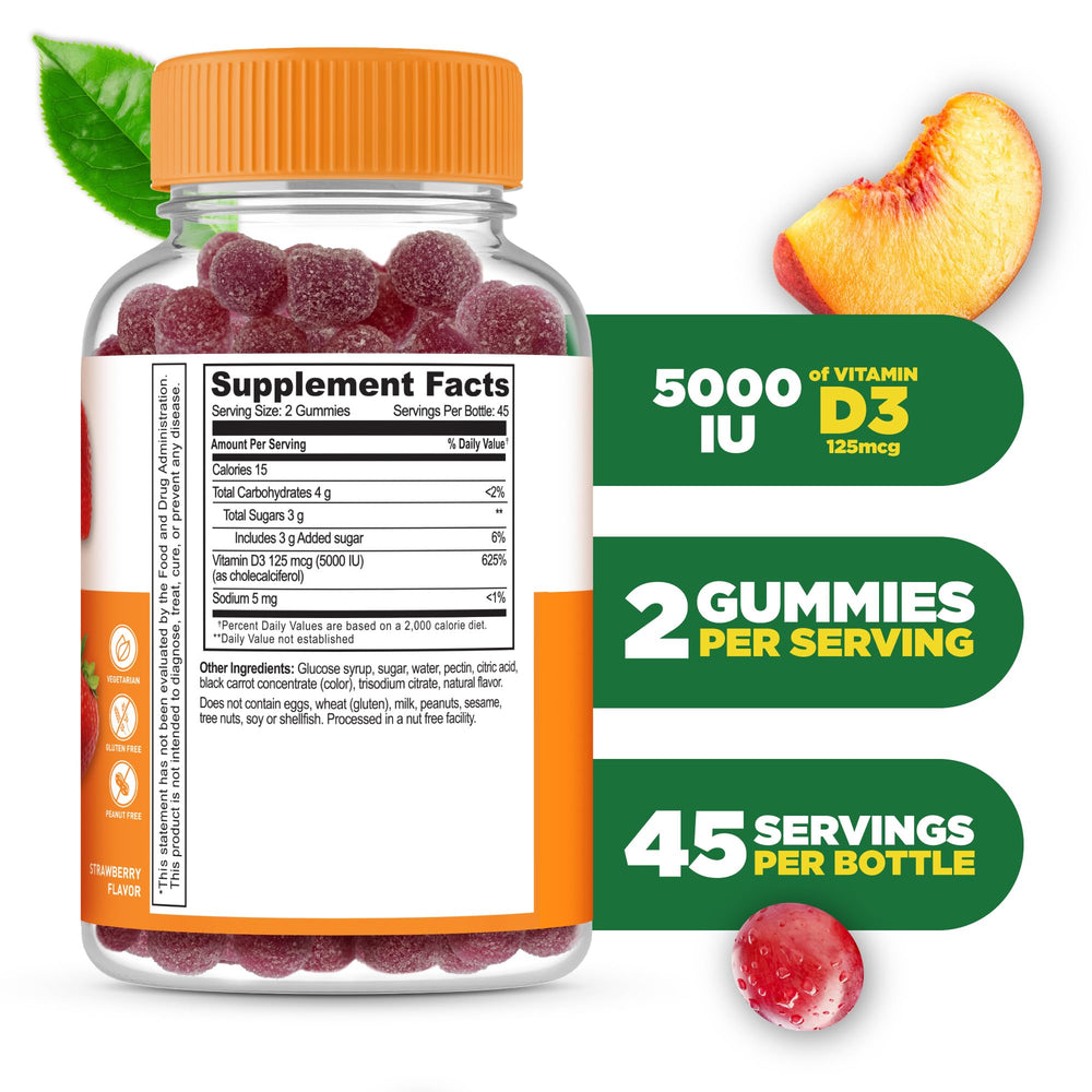 Lifeable Vitamin D3 Gummies bottle back with supplement facts
