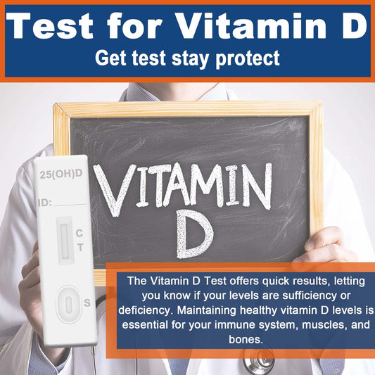 All components included in the vitamin D test kit: cassette, buffer, lancet, alcohol pad, capillary dropper, leaflet, color reference card