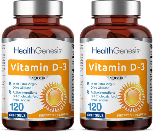 Vitamin D-3 10000 IU softgels bottle in 2-pack with extra virgin olive oil