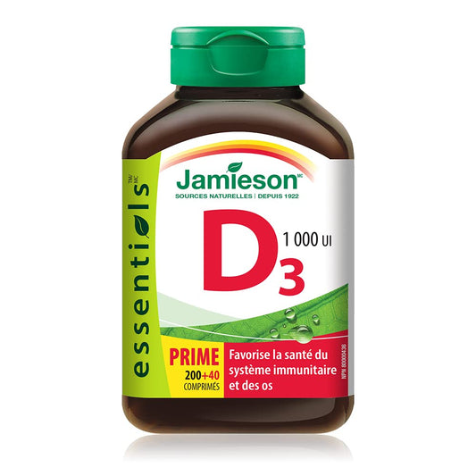Back panel with nutrition information for Jamieson Vitamin D3 1000 IU 240 tabs