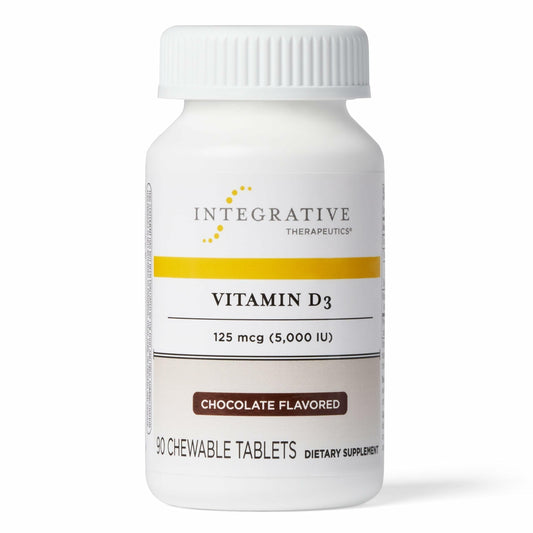 Packaging of Integrative Therapeutics Vitamin D3 125 mcg chocolate chewable tablets