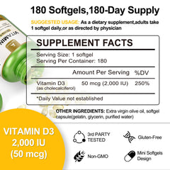 Two bottles of Vitamin D3 2000 IU 360 softgels side view