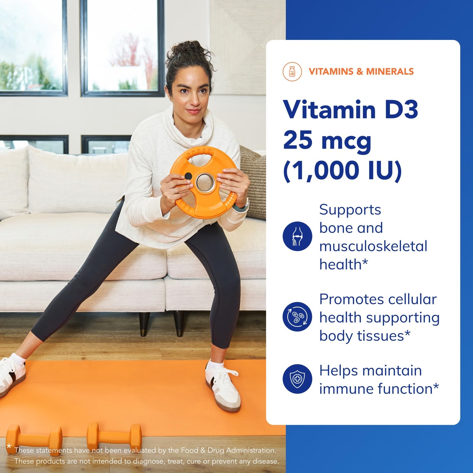 Close-up of Vitamin D3 25 mcg (1,000 IU) bottle