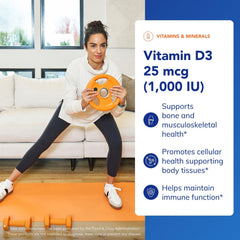 Close-up of Vitamin D3 25 mcg (1,000 IU) bottle