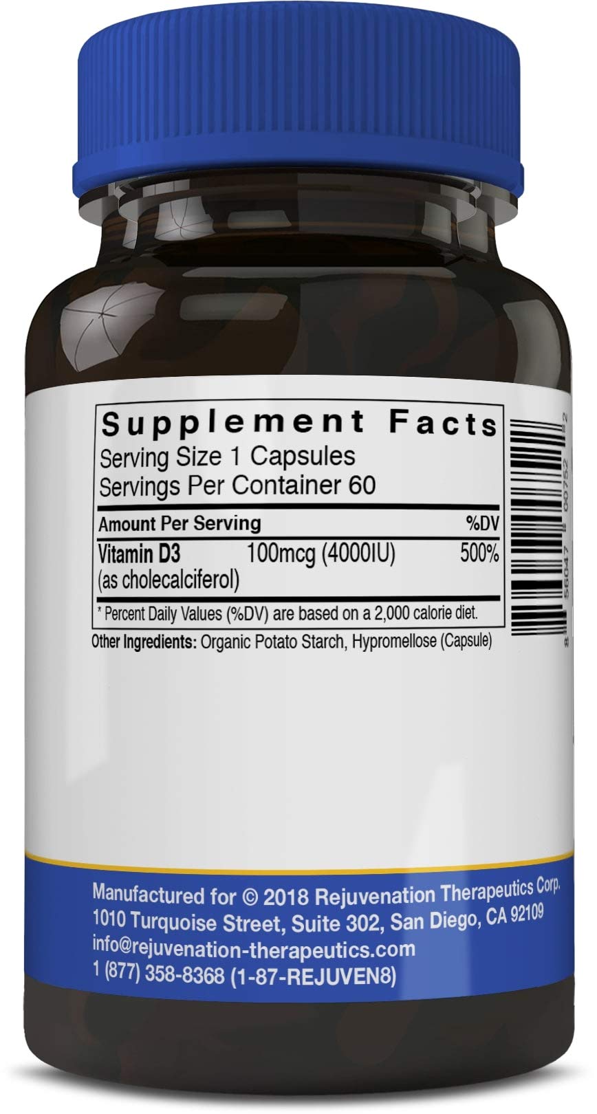 Vitamin D3 4000IU vegan gluten-free capsules close-up of label