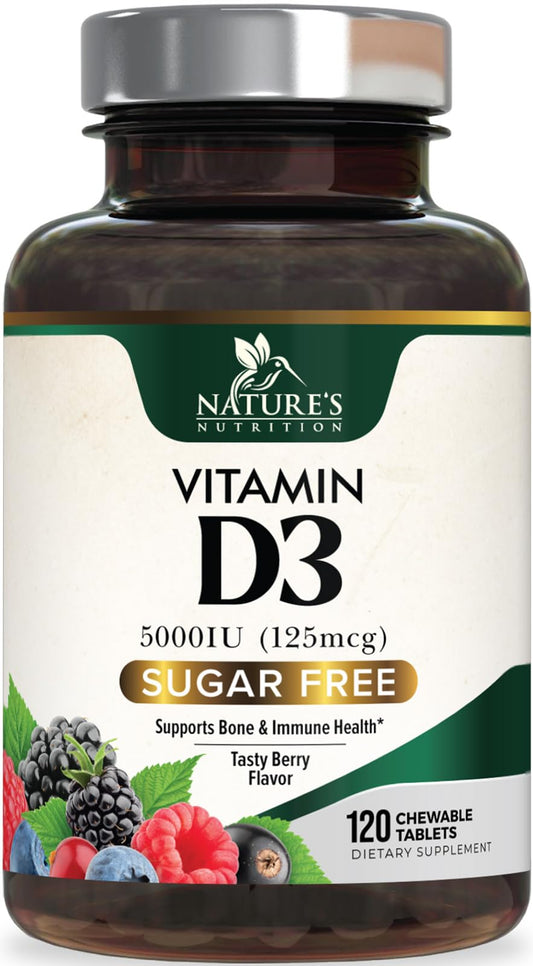 Bottle label of Nature's Nutrition Vitamin D3 5000 IU chewables