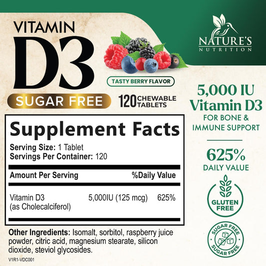 Close-up of Vitamin D3 5000 IU chewable tablet