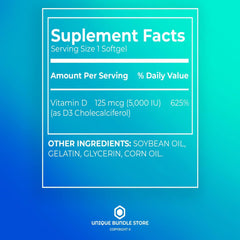 Close-up of small smooth vitamin D3 softgels